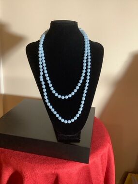 Light Blue knotted Beaded Necklace, 32 inches - Women Jewelry